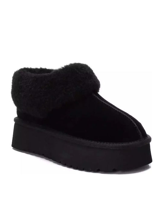 Leder Stiefeletten Damen mit Pelz Schwarz