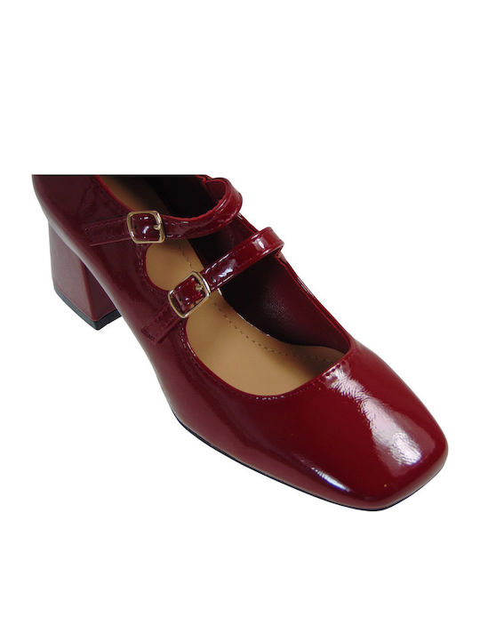 Patent Leather Burgundy Heels with Strap