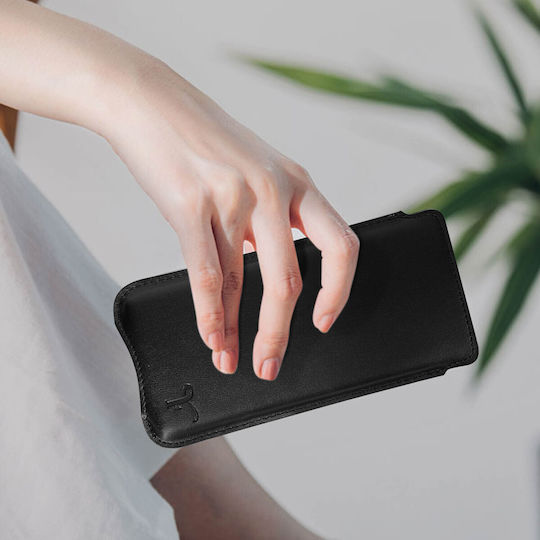 Smartphone-Geldbörse bis zu 6,4" italienisches Leder Soft-Touch-Innenfutter schlank schwarz