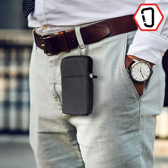 Belt Case Smartphone Carabiner Lanyard 2 Pockets Grey