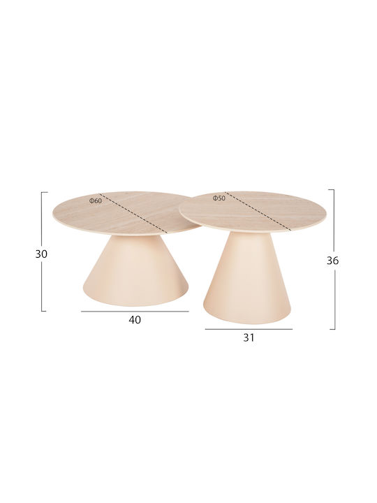 Round Side Table Nanza Cream-beige 2pcs L50xW50xH60cm