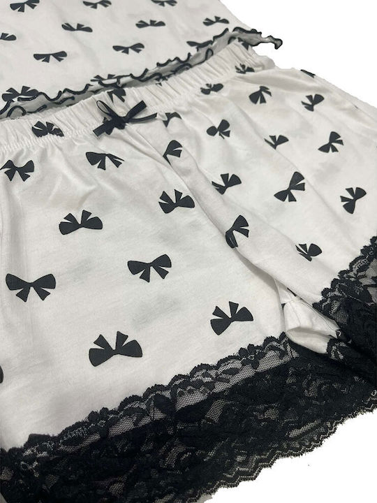 Love And Bra Sommer Damen Pyjama-Set Weiß