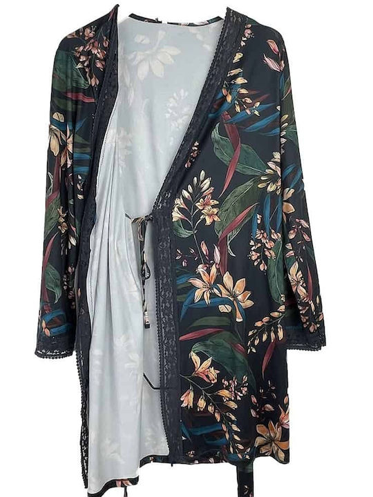 Fuanna Summer Women's Robe with Nightdress Anthracite Grey