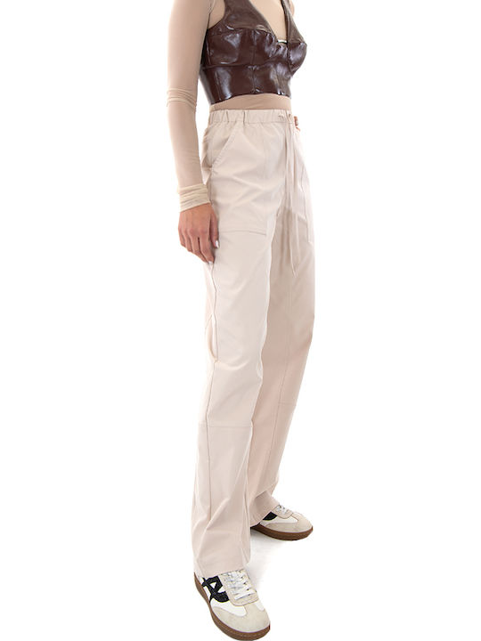 Women's High-waisted Fabric Trousers Straight Line Ecru