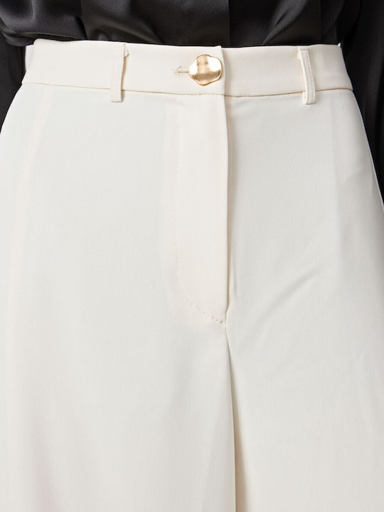 Women's High-waisted Fabric Trousers Ecru