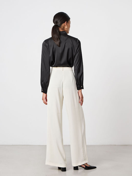 Women's High-waisted Fabric Trousers Ecru