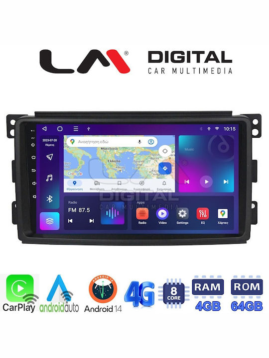 LM Digital Sistem Audio Auto Pentru Smart PentruDoi / PentruPatru 451 2007-2010 Bluetooth USB Wi-Fi GPS Android Auto Cu Ecran Tactil 9"