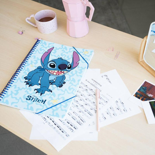 Disney Ordner Transparent mit Gummiband und Ohren für Papier A4 Blau Stitch