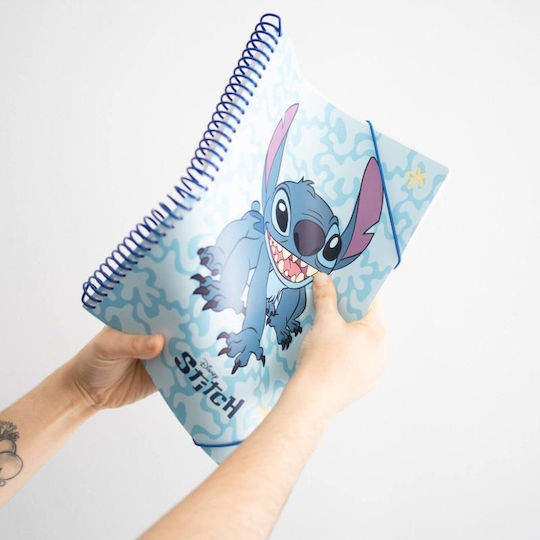 Disney Ordner Transparent mit Gummiband und Ohren für Papier A4 Blau Stitch