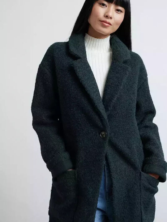 Damen Grün Mantel Oversized mit Knöpfen