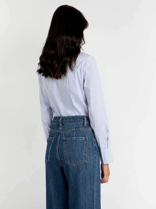 Women's Striped Long Sleeve Shirt Light Blue