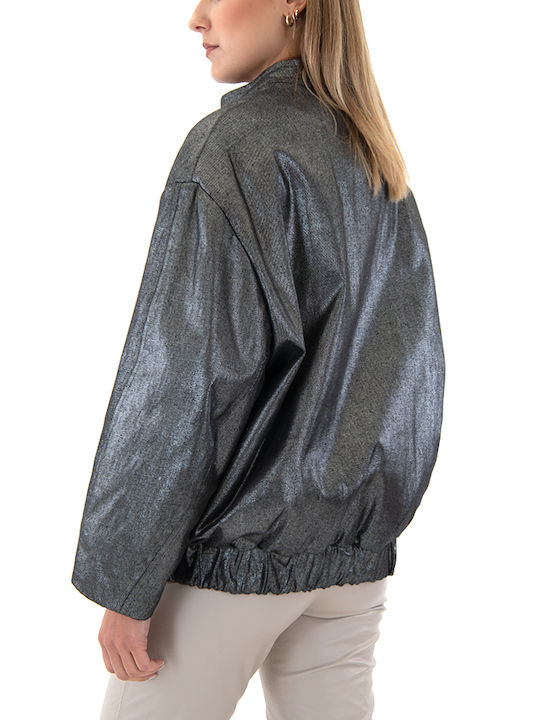 Kurz Damen Bomberjacke Silber
