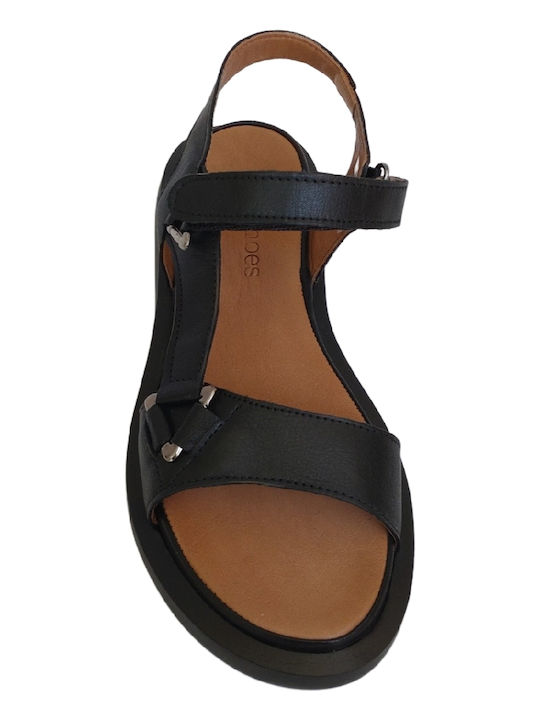 Δερμάτινα Γυναικεία Ανατομικά Σανδάλια Flatforms Μαύρα