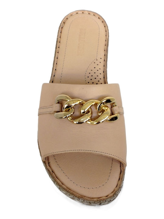 Leather Women's Flat Sandals Anatomic in Beige Color