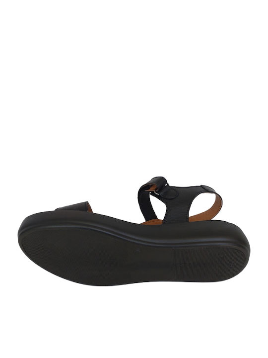Δερμάτινα Γυναικεία Ανατομικά Σανδάλια Flatforms Μαύρα