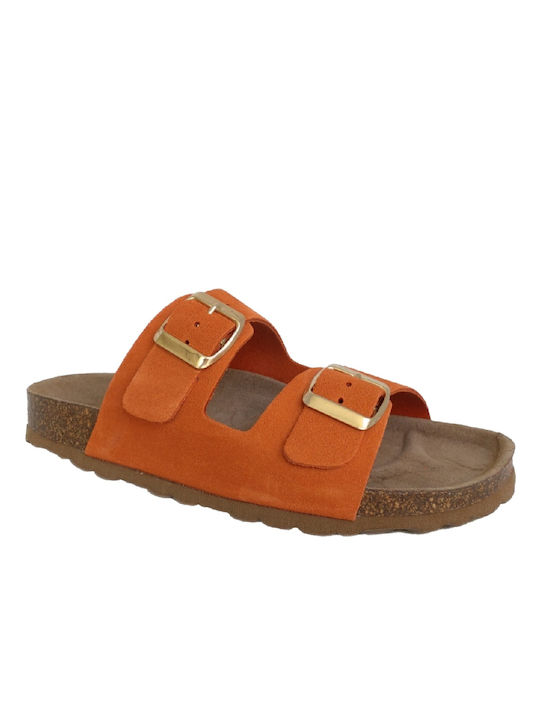 Flivver Leather Women's Flat Sandals Anatomic Flatforms in Orange Color