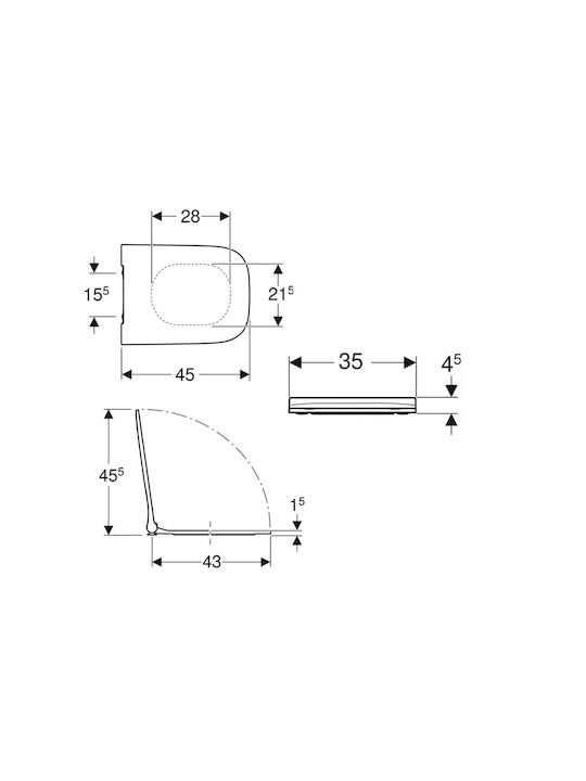 Geberit Smyle Square Καπάκι Λεκάνης Slim Soft Close Πλαστικό Λευκό