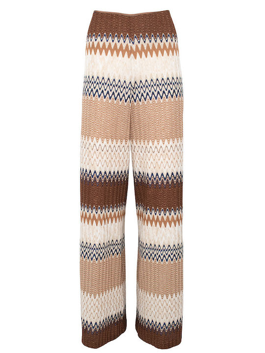 Damen Hoch tailliert Stoff Hose Schlag Brown