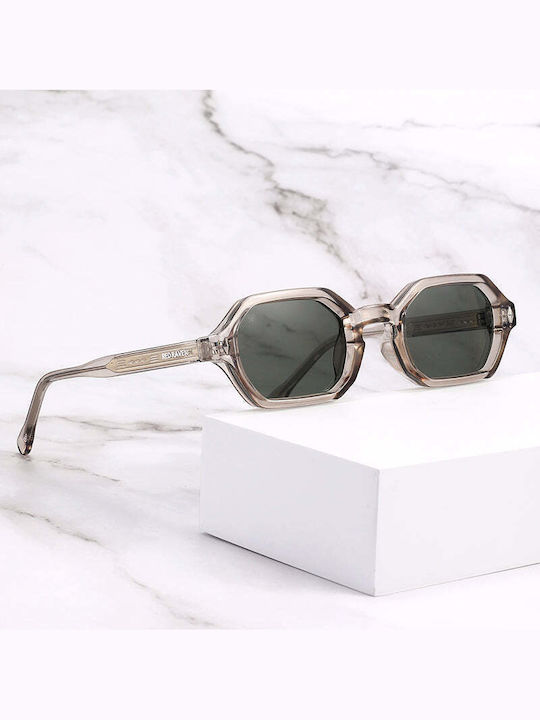 Red Raven Jackie Unisex Sunglasses with Beige Plastic Frame and Green Lens