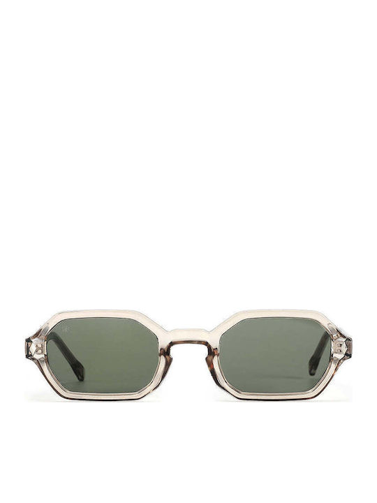 Red Raven Jackie Unisex Sunglasses with Beige Plastic Frame and Green Lens