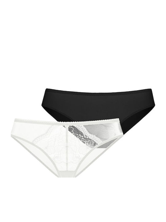 Brief Γυναικεία Slip 2Pack με Δαντέλα Μαύρο - Λευκό