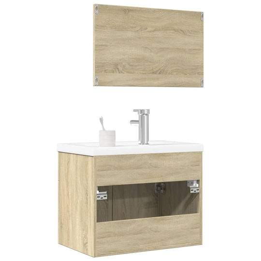 vidaXL Waschtisch mit Waschbecken & Spiegel L61xB18.5xH39.5cm Coffee