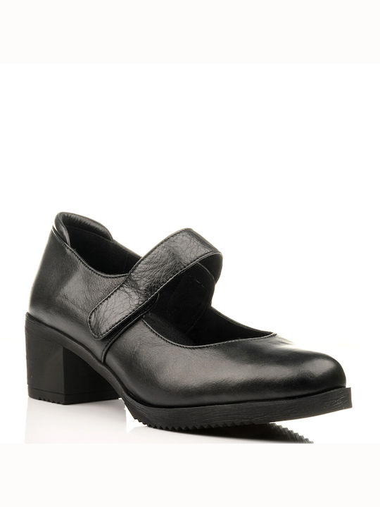 Mago Shoes Black Medium Heels with Strap