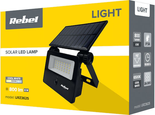 Rebel Waterproof Solar LED Floodlight 6W Cold White 6500K with Motion Sensor and Photocell IP54