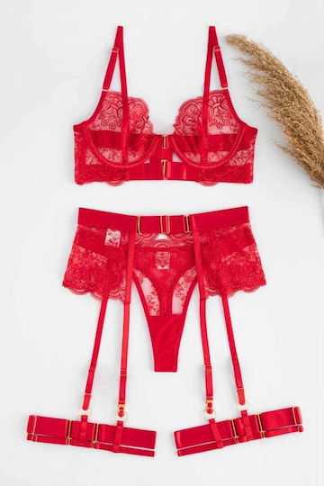 Decoro Sexy Σετ Εσωρούχων με Ζαρτιέρες Κόκκινο