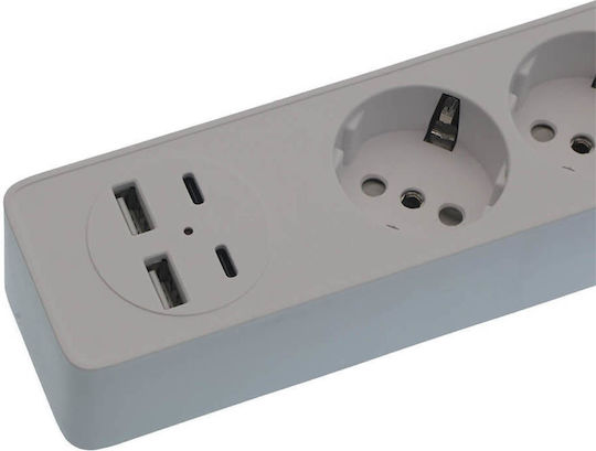 Jortan Πολύπριζο 3 Θέσεων με 2 USB-A, 2 USB-C, Διακόπτη και Καλώδιο 2m