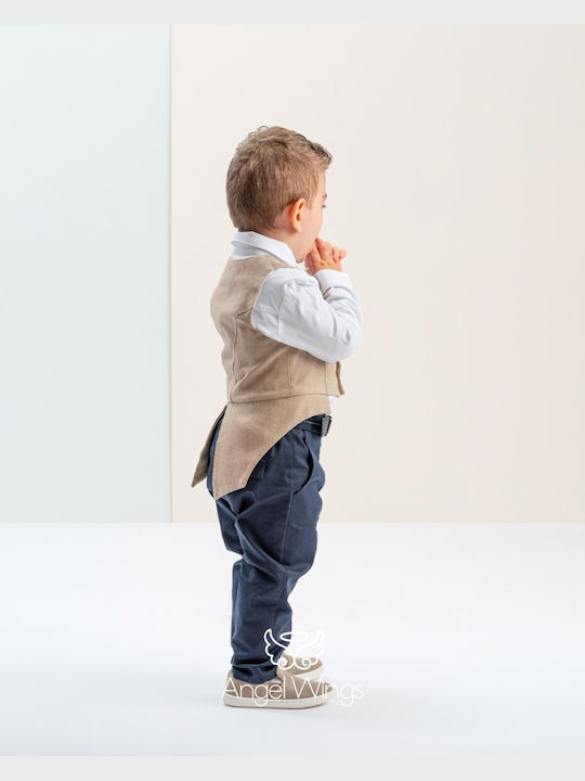Angel Wings Boys Baptism Suit with Vest Edward Beige