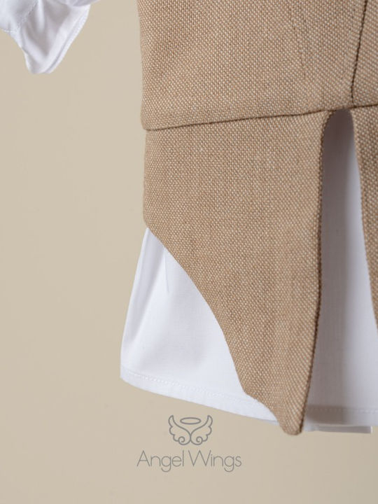 Angel Wings Boys Baptism Suit with Vest Edward Beige
