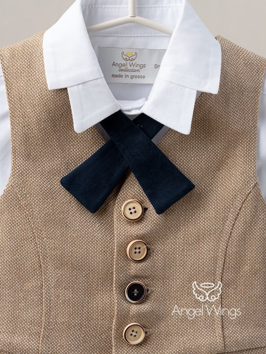 Angel Wings Boys Baptism Suit with Vest Edward Beige