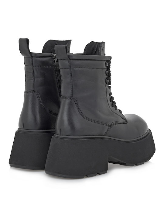 Leder Stiefeletten Damen Schwarz