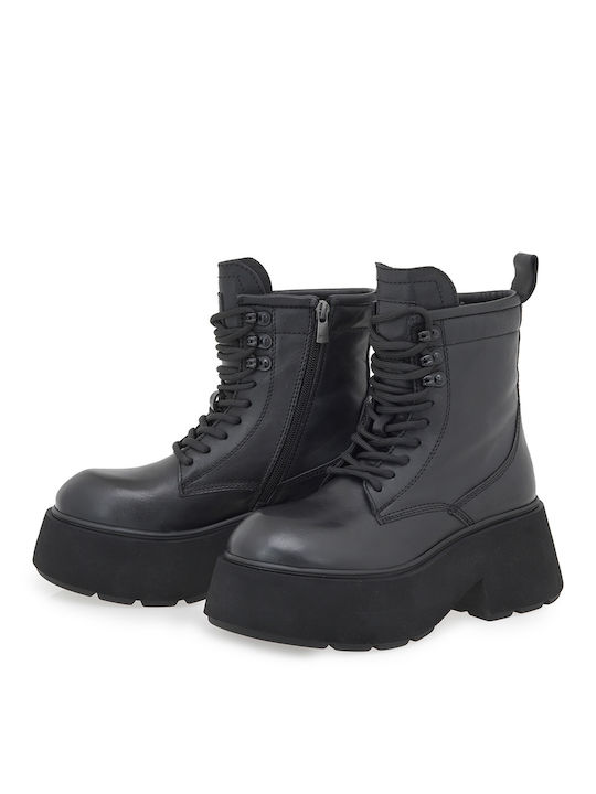 Leder Stiefeletten Damen Schwarz