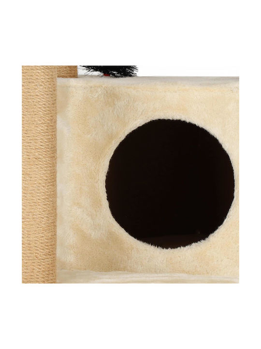 Ansamblu de Joacă pentru Pisici cu Stâlp de Scratching, Loc de Ascuns, Pat, Hamac, Minge 154cm Crem