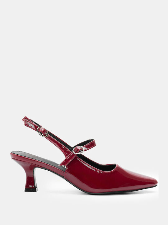 Luigi Synthetic Leather Pointed Toe Burgundy Medium Heels with Strap