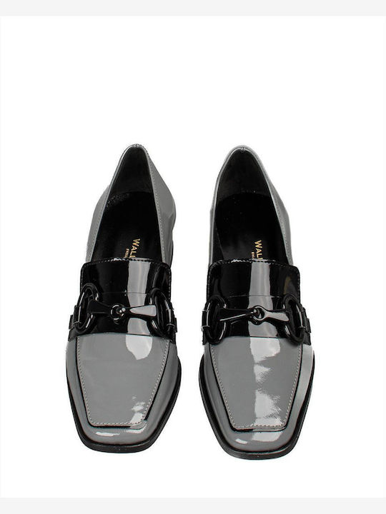 Leather Women's Loafers in Gray Color