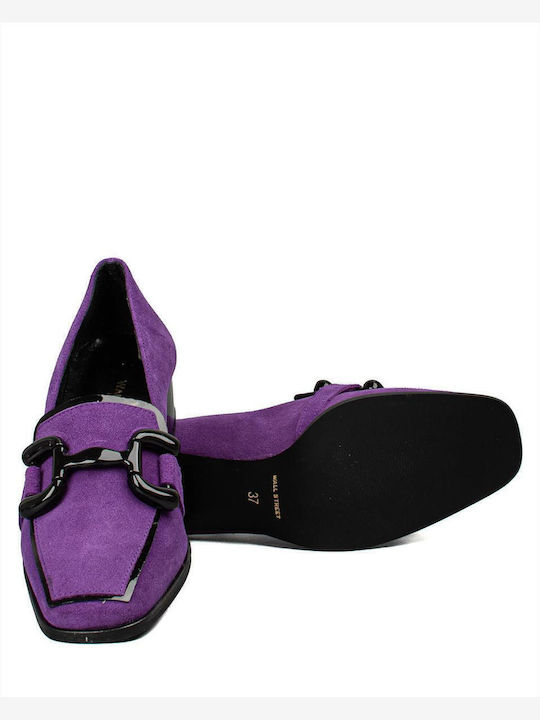 Leather Women's Loafers in Purple Color