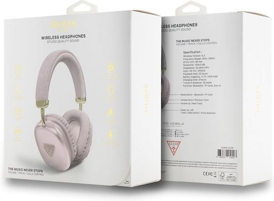Guess Saffiano Ασύρματα / Ενσύρματα Over Ear Ακουστικά με 2 ώρες Λειτουργίας Ροζ