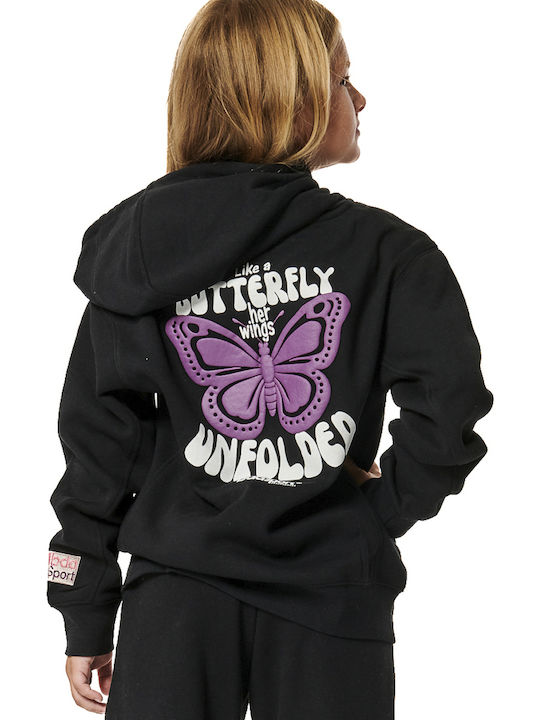 Kids Sweatshirt Cardigan With Hood And Pockets Black