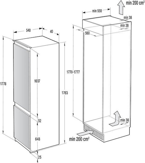 Gorenje Combină frigorifică încorporată 250lt Î178xL54xA54cm. Alb RKI517EP1
