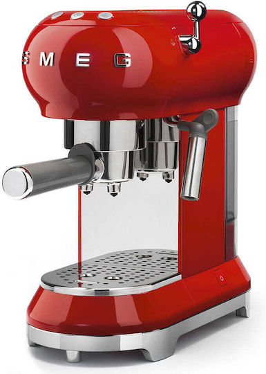 Smeg Αυτόματη Μηχανή Espresso 1350W Πίεσης 15bar Κόκκινη ECF01RDEU