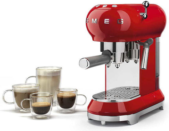 Smeg Αυτόματη Μηχανή Espresso 1350W Πίεσης 15bar Κόκκινη ECF01RDEU