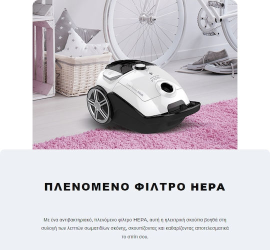 Tesla BG400W Ηλεκτρική Σκούπα 700W με Σακούλα 3lt Λευκή