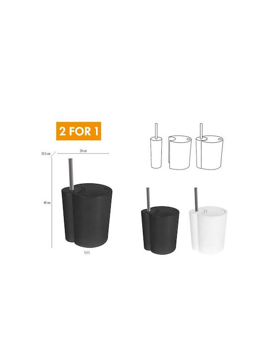 Dimitracas Sun & Moon Plastic Toilet Brush and Bin Set 5.5lt White