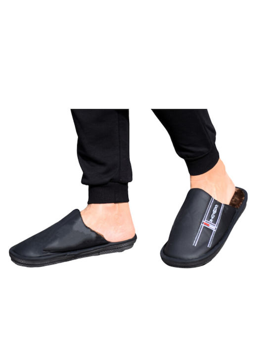 Men's Leather Slippers Black