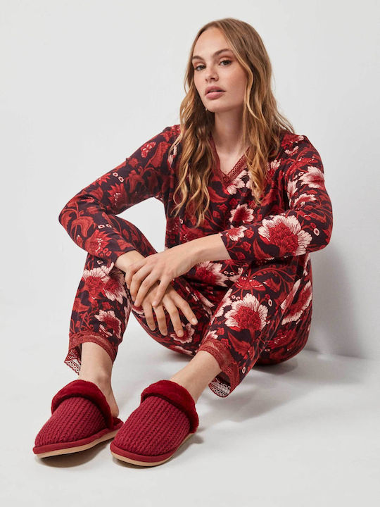 Winter Women's Slippers with Fur Burgundy
