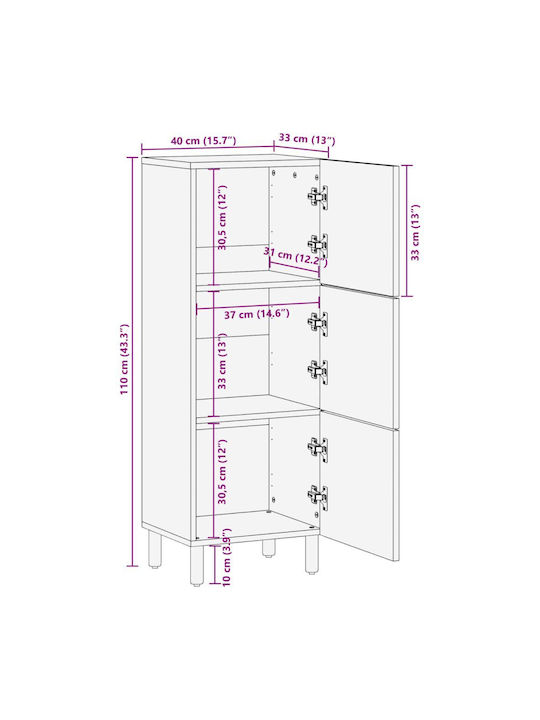 Living Room Display Cabinet Made of Wood and Metal Black 40x33x110cm