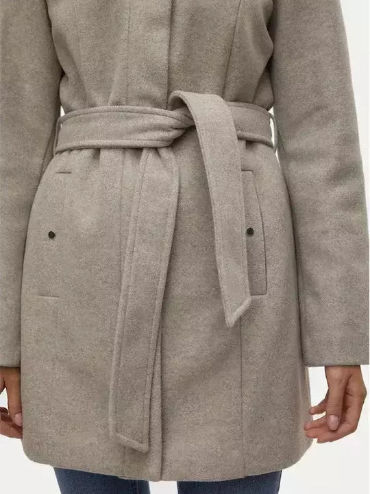 Damen Beige Mantel mit Kapuze